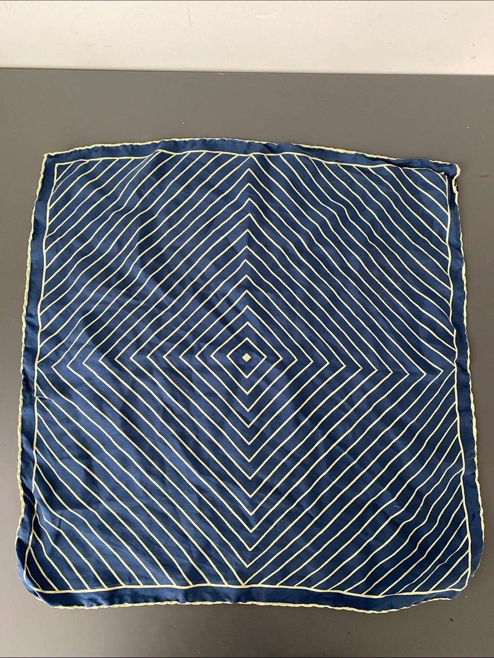 Vintage Navy & Lime Italian Silk Scarf 18” Hand-rolled Hem Detailing Preppy Chic